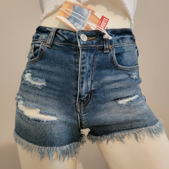 Distressed Frayed Bottom Shorts - Picture 1 of 5